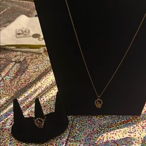 Elegant unmarked plated or toned Gold Necklace and Ring Size 7 Set vintage